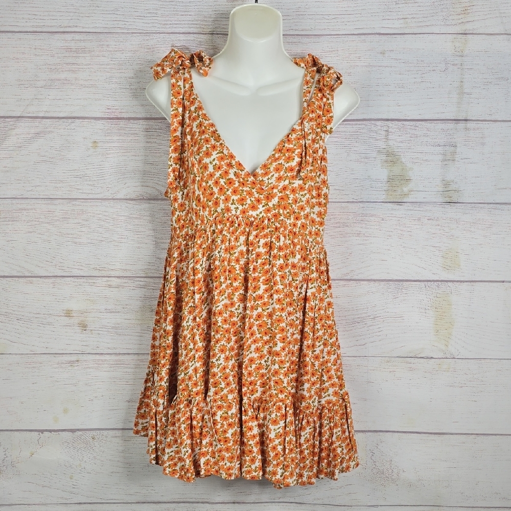 Hello Molly Short Baby Doll Floral Top Tie Shoulders Sz Med